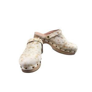 J.CREW Calf Hair Convertible Strap Leather Clogs Women 7.5 Wood Sole Studded